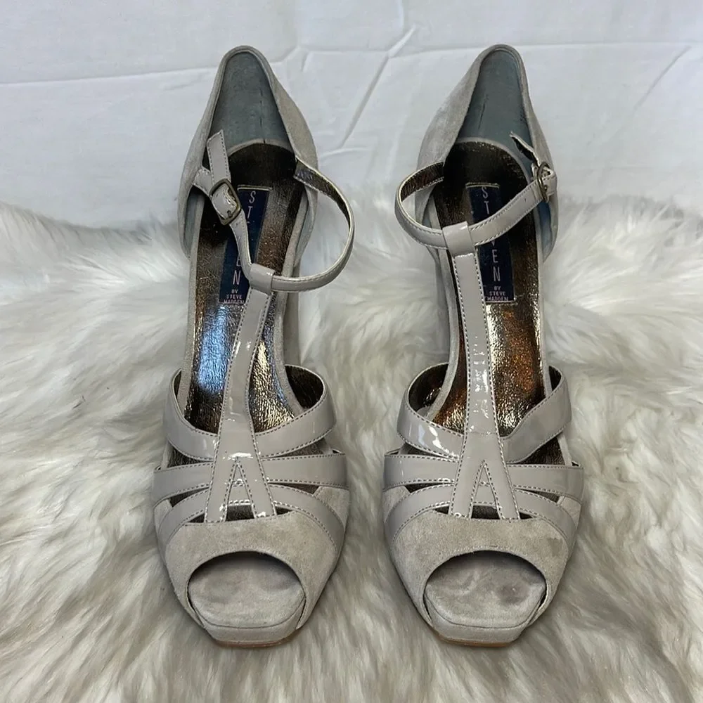 Steven By Steve Madden‎ Justyne Taupe Suede T-Strap Heels Sz 9